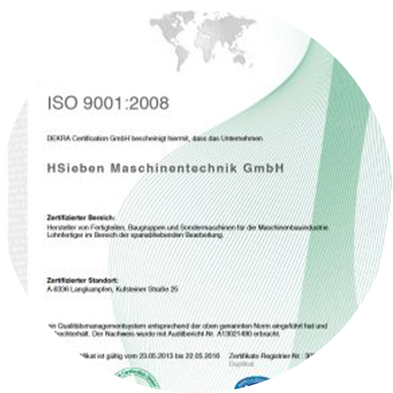 HSieben Maschinentechnik Langkampfen - Human Perception Automized Perfection - spanabhebende Bearbeitung, CNC, Fräsen, Automatisation, Aktuelles, Zertifikat ISO 9001:2008